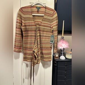 NWT LRL Lauren Jeans Co. Ralph Lauren Petite Multi Color Wrap Knit Sweater